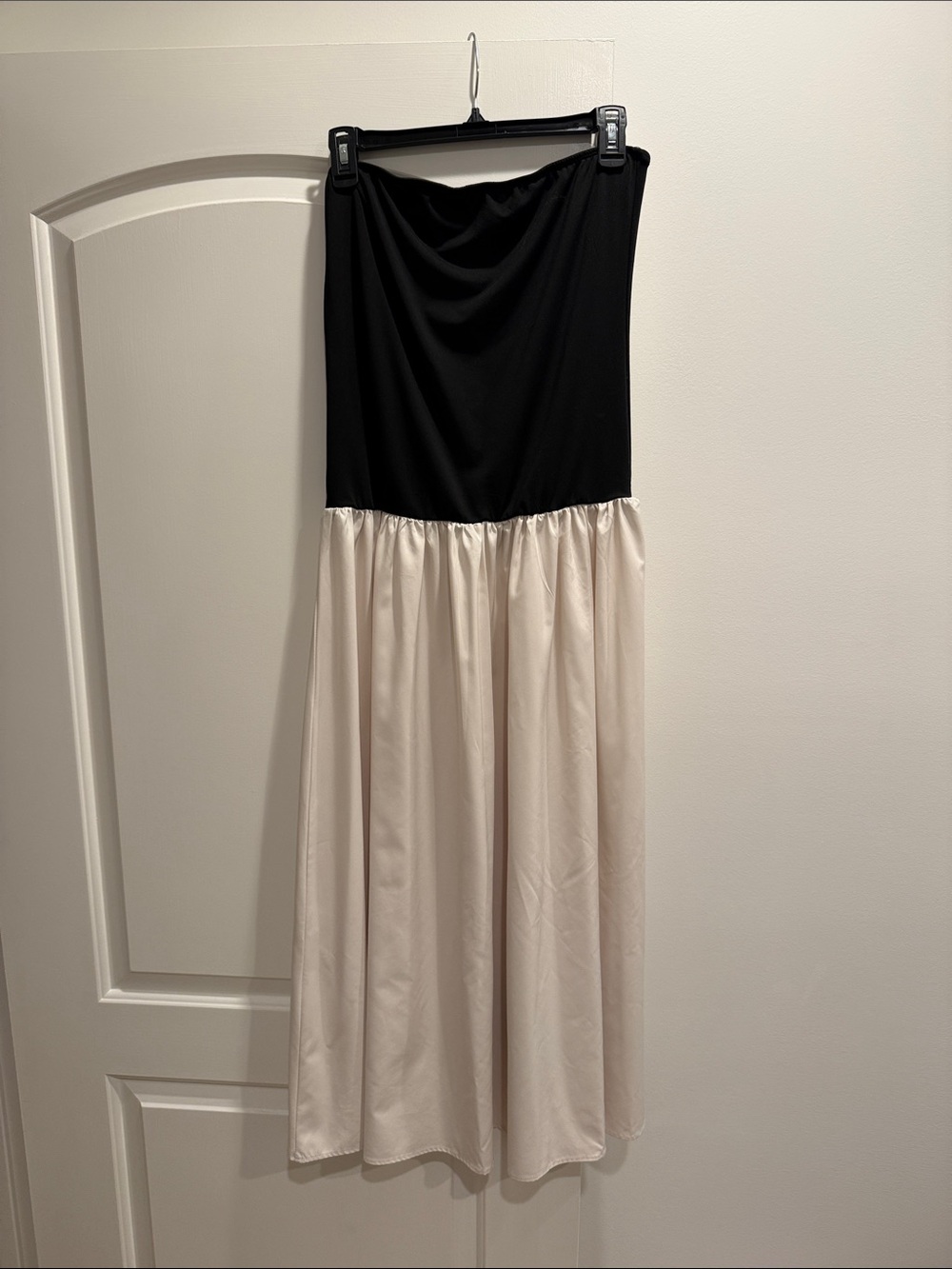 Two-Tone Black and Cream Maxi Skirt — Elegant Gathered Waist